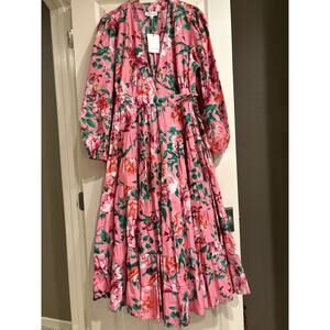 GIBSON LATIMER NWT Pink Floral Cotton Wrap Dress Size XL Spring Long Sleeve